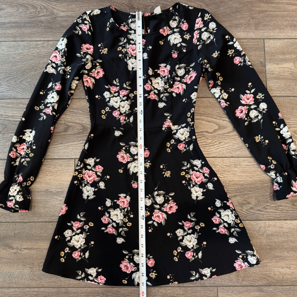 H&M Black Floral Long Sleeve Dress - Pink & White Roses - Picture 12 of 16